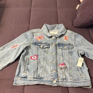 Old Navy Light Blue Jean Jacket with Colorful Patches